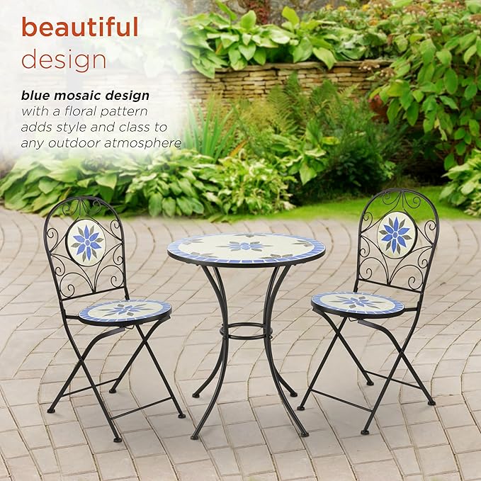 Alpine Corporation Blue and Beige Mosaic Bistro Set, 3-Piece