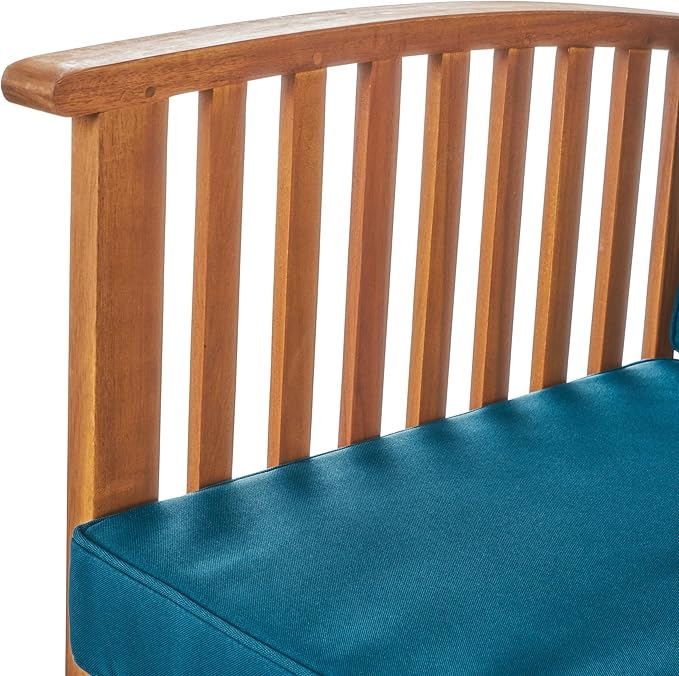 Christopher Knight Home Carolina Outdoor 4 Piece Patina Acacia Wood Sofa Conversation Patio Furniture Sets with Cushions, 27.50" D x 24.00" W x 33.25" H, Dark Teal/Brown