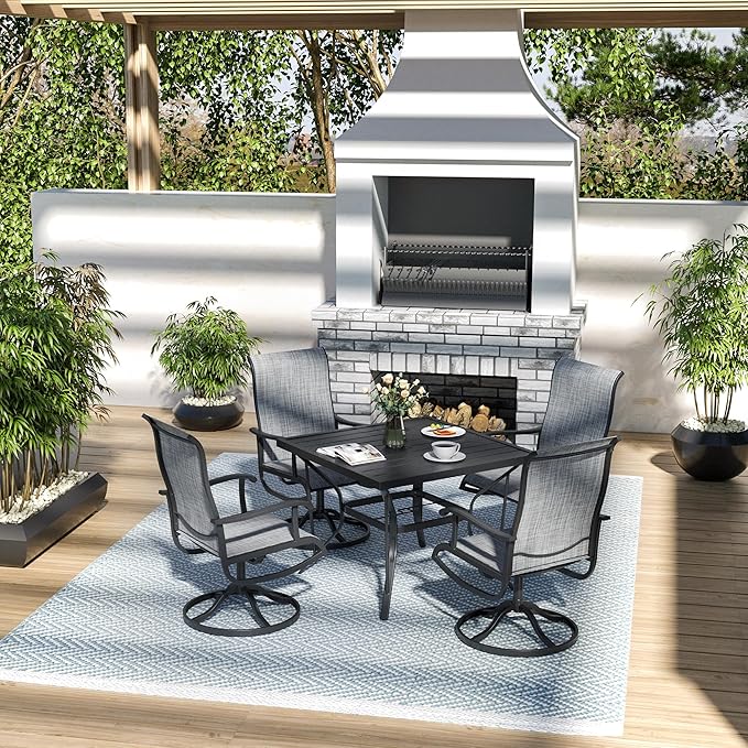 Pamapic 5 Pieces Patio Dining Set, Outdoor Dining Set All-Weather for Backyard Poolside Garden Deck, Modern Outdoor Table and Chairs Set with 4 Textilene Swivel Chairs,Gray