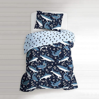 Dream Factory Sharks Boys Full Queen Size Boys Bedding Set Cotton Kids Comforter Set with Sham, 3 Piece, Full/Queen, Navy