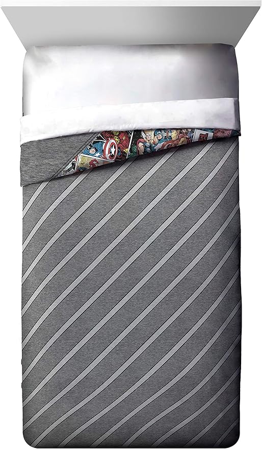 Jay Franco Marvel Comics 80th Anniversary Twin Comforter & Sham Set - Super Soft Kids Reversible Bedding - Fade Resistant Microfiber (Official Marvel Product)