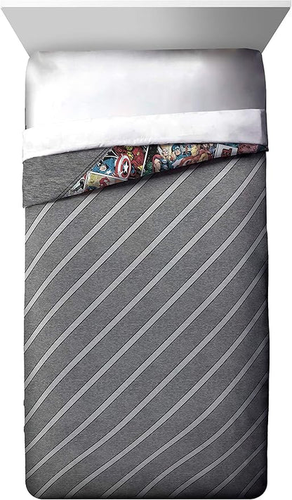 Jay Franco Marvel Comics 80th Anniversary Twin Comforter & Sham Set - Super Soft Kids Reversible Bedding - Fade Resistant Microfiber (Official Marvel Product)