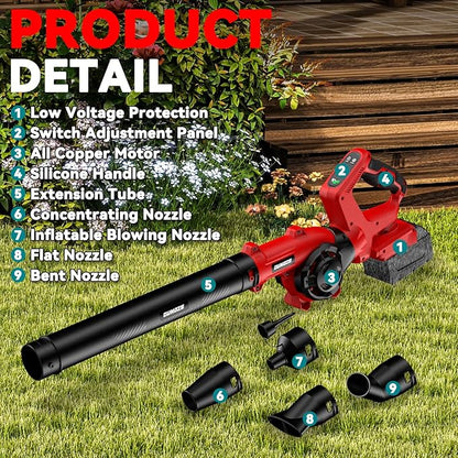 Leaf Blower, Cordless Leaf Blower for Milwaukee M18 Battery, 3 Speed Modes Up to 200MPH, 270° Rotatable Electric Leaf Blower with 4 Blowing Nozzles for Lawn Care and Yard(Battery Not Included)