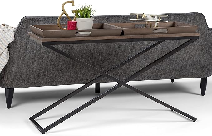 SIMPLIHOME Damien SOLID ELM WOOD 50 Inch Wide Console Table in Distressed Natural Elm, For the Living room, Entryway and Bedroom