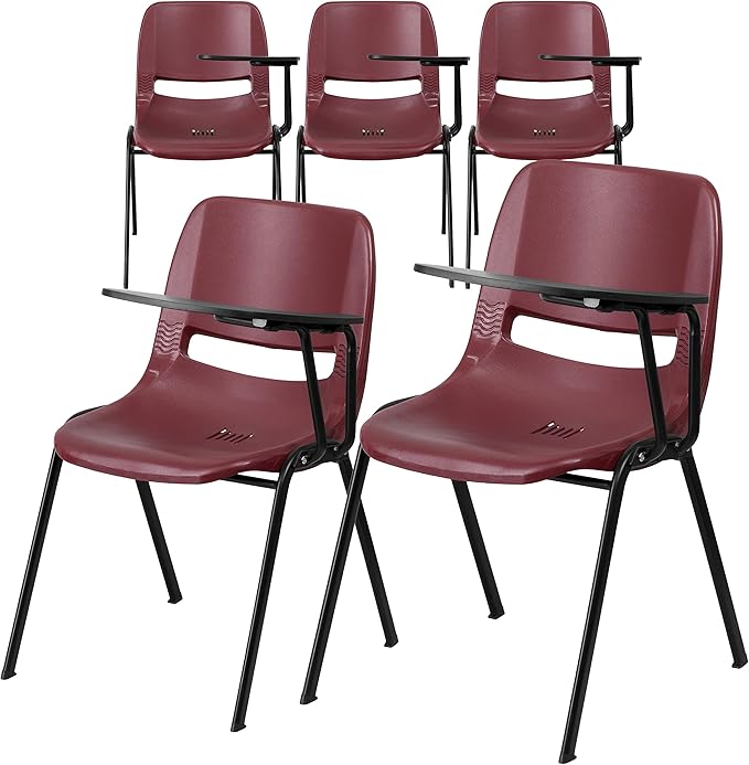 Flash Furniture HERCULES 5 Pack Burgundy Ergonomic Shell Chair with Left Handed Flip-Up Tablet Arm