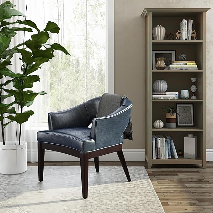 SIMPLIHOME Amherst SOLID WOOD 30 Inch Transitional 5 Shelf Bookcase in Distressed Grey, For the Living Room, Study Room and Office