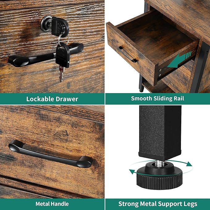 YITAHOME Computer Desk with Drawers & Hutch, 59.1" Office Desk with LED Lights & Power Outlets, Gaming Desk with Monitor Stand & Storage Shelves, Rustic Brown