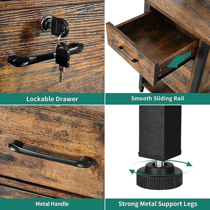 YITAHOME Computer Desk with Drawers & Hutch, 59.1" Office Desk with LED Lights & Power Outlets, Gaming Desk with Monitor Stand & Storage Shelves, Rustic Brown