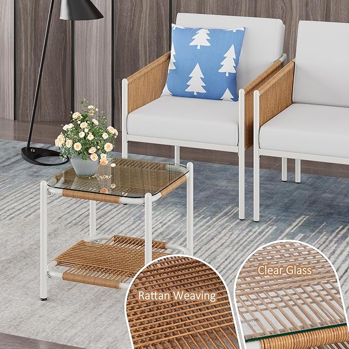 Shintenchi 3 Piece Wicker Patio Furniture Set, Outdoor Furniture Rattan Conversation Set with Two Single Chairs and Coffee Table for Backyard, Balcony, Poolside
