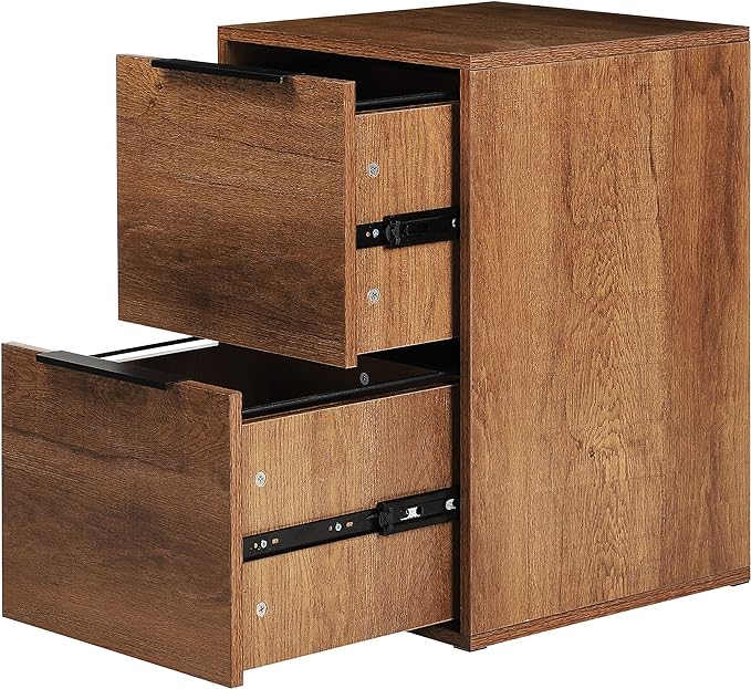 Wooden File Cabinet 2 Drawer,Vertical Storage Filing Cabinet with Hanging Bars for Letter Size,File Storage Cabinet Used for Home Office, Brown Assemble Required