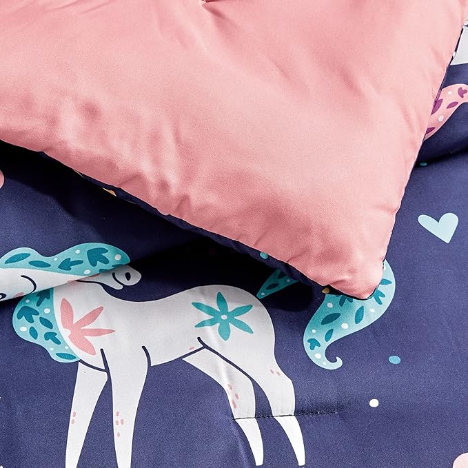 for Kids Unicorn Magic 4-Piece Comforter Set - Beautiful Motif Design Bedding Set with Embrodery Print