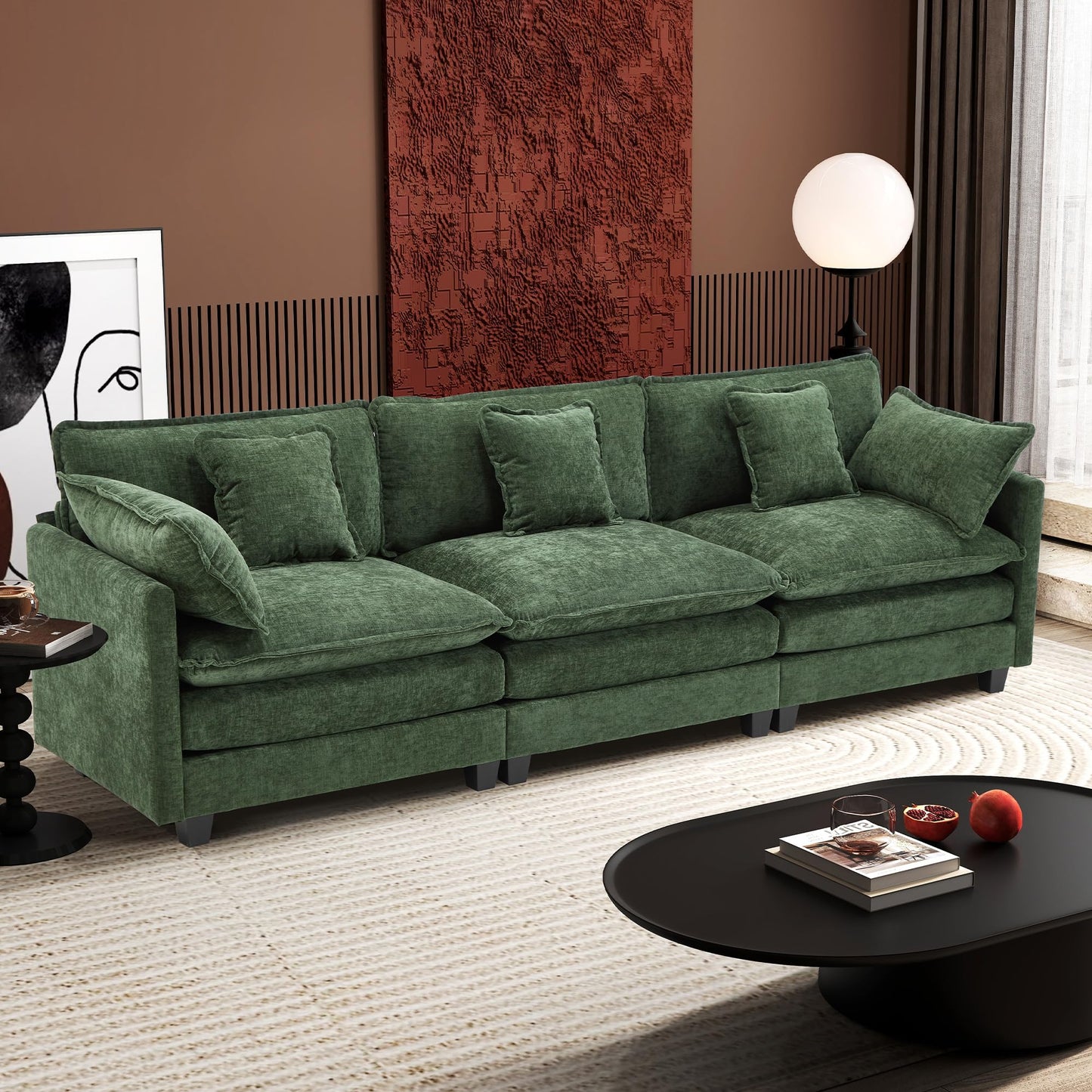 Ihanherry 111.4" L Shaped Modern Sofa Modular Sectional Cloud Couch with Ottoman, 4-Seat Chenille Deep Seat Sofa with Pillow for Living Room, Bedroom and Apartment, Beige