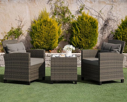 Shintenchi 3 Pieces Patio Furniture Set 3 Pieces PE Rattan Wicker Chairs with Table Outdoor Furniture for Backyard/Garden/Poolside/Outdoor Restaurant Gary Rattan with Gary Cushion