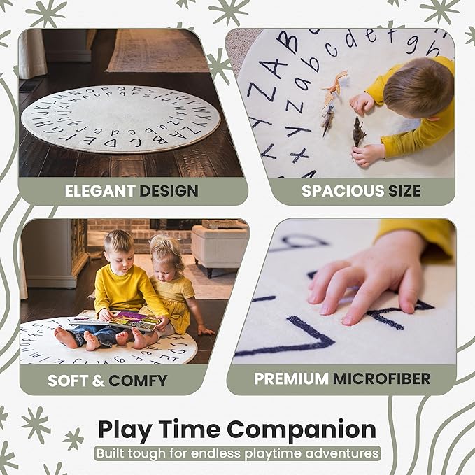 Alphabet Classroom Rug for Kids - 40 Inch Kids Rugs for Bedroom - Nursery Rug for Kids Room Decor - Kids Playroom Rug for Baby Learning - ABC Rugs for Kids Playroom - Kids Area Rugs for Bedroom
