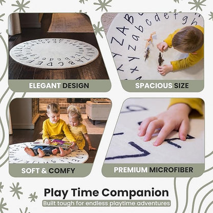 Alphabet Classroom Rug for Kids - 40 Inch Kids Rugs for Bedroom - Nursery Rug for Kids Room Decor - Kids Playroom Rug for Baby Learning - ABC Rugs for Kids Playroom - Kids Area Rugs for Bedroom