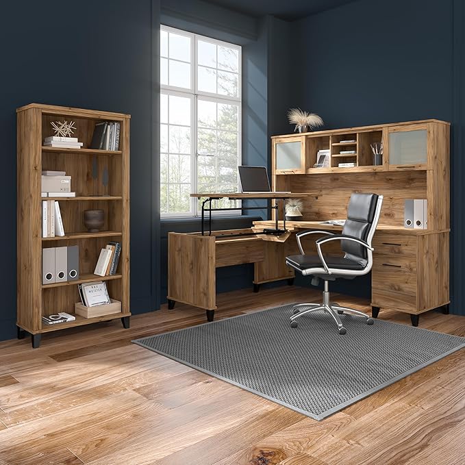 Bush Furniture Somerset Desk Hutch, Attachment with Shelves and Cabinets for Home Office, 72W, Fresh Walnut