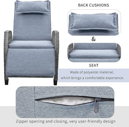 Patio Furniture Sets 3 Piece Outdoor, PE Wicker Rattan 2-Person ConversationSets with Adjustable Backrest Recliner Lounge Chairs and Coffee Table, Comforty Cushions, for Lawn Balcony, Gray