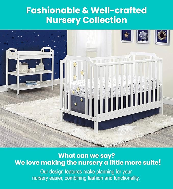 Suite Bebe Celeste 3 in 1 Convertible Island Crib, Wood and Acrylic, White