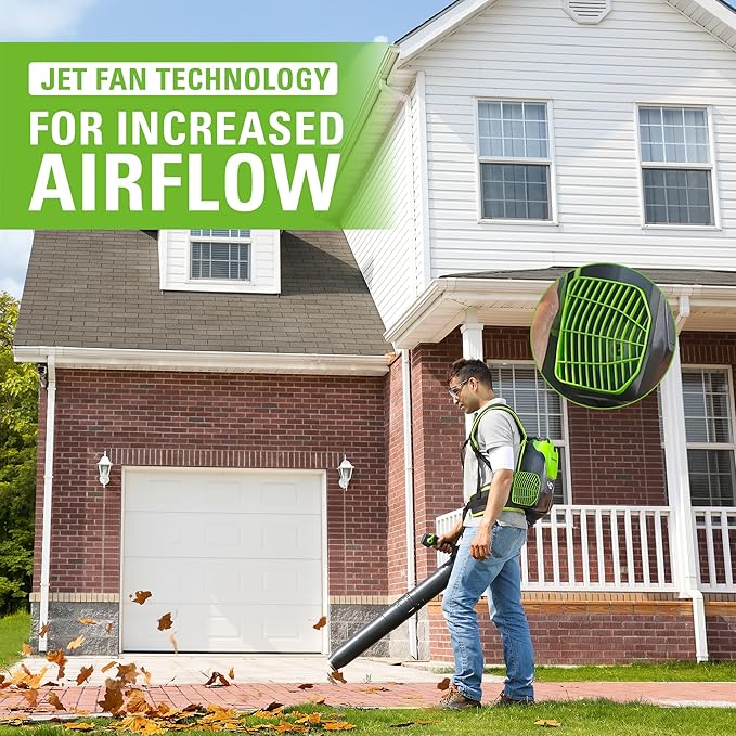Greenworks 40V (165 MPH / 660 CFM / 75+ Compatible Tools) Cordless Brushless Backpack Leaf Blower, 8.0Ah Battery and Charger Included, Green