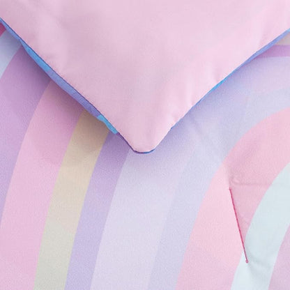 Btargot Super Soft 6 Pieces Gradient Wavy Line Comforter Set, Colorful Glitter Rainbow Star Pattern Bedding Set for Boys Girls Teens, Twin Pink Green