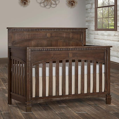 Evolur Santa Fe 5-in-1 Convertible Crib, Full Size Bed Rail, Antique Brown, Greenguard Gold Certified, 3 Mattress Heights