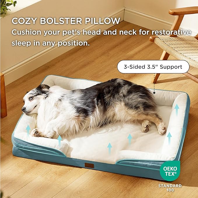 Bedsure Orthopedic Dog Bed for Extra Large Dogs - XL Washable Dog Sofa Beds Large, Supportive Foam Pet Couch Bed with Removable Washable Cover, Waterproof Lining and Nonskid Bottom, Blue