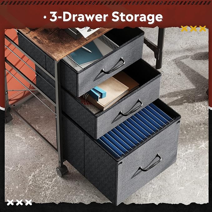 DEVAISE Mobile File Cabinet, Rolling Printer Stand with 3 Drawers, Fabric Vertical Filing Cabinet fits A4 or Letter Size for Home Office, Rustic Brown