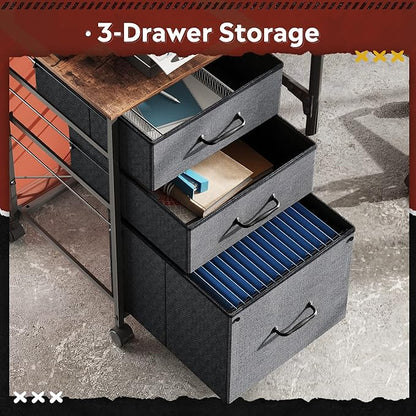 DEVAISE Mobile File Cabinet, Rolling Printer Stand with 3 Drawers, Fabric Vertical Filing Cabinet fits A4 or Letter Size for Home Office, Rustic Brown