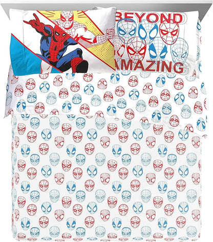 Marvel Spiderman Beyond Amazing 7 Piece Queen Size Bed Set - Includes Comforter & Sheet Set Bedding - Super Soft Fade Resistant Microfiber (Official Product)