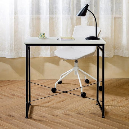 TEAMIX White Compact Computer Desk 32'' Study Writing Desk for Home Office Mini Laptop Desk with Hooks Small Spaces Heavy-Duty Steel Legs
