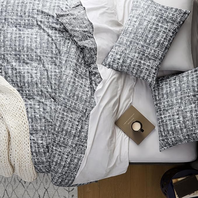 Hyde Lane Comforter King Size for Men, Grey Modern Farmhouse Aesthetic Soft Bedding Set, Masculine Plaid Lines Pattern Bed Sets for All Season, 3 Pieces includes 1 Comforter, 2 Shams (104"x 90")