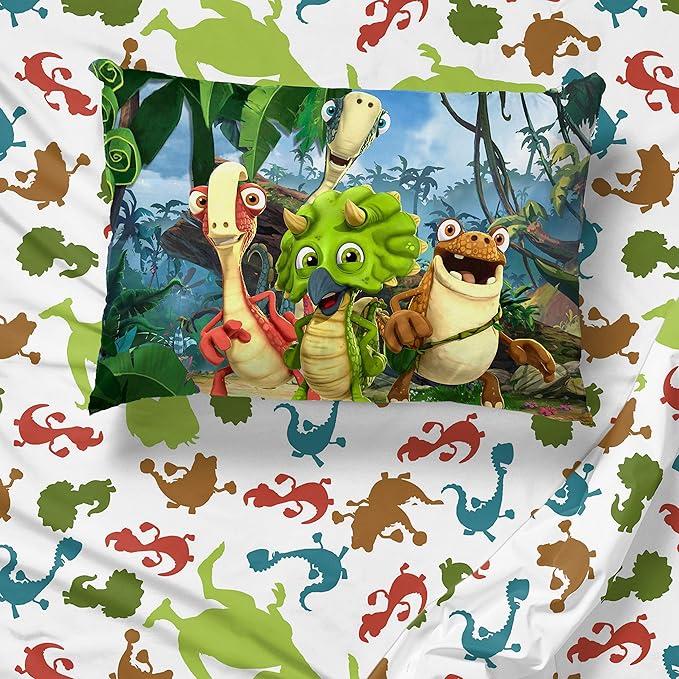Jay Franco Gigantosaurus 4 Piece Toddler Bed Set – Bed Set includes Toddler Size Comforter & Sheet Set - Bedding Features Dinosaur Rocky, Bill, Tiny, & Mazu (Official Gigantosaurus Product)