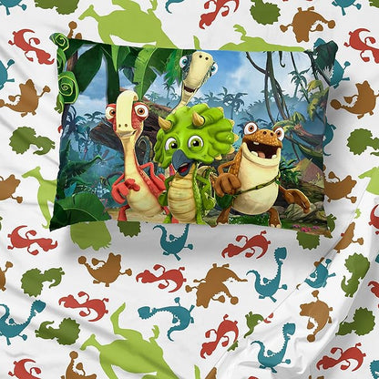 Jay Franco Gigantosaurus 4 Piece Toddler Bed Set – Bed Set includes Toddler Size Comforter & Sheet Set - Bedding Features Dinosaur Rocky, Bill, Tiny, & Mazu (Official Gigantosaurus Product)
