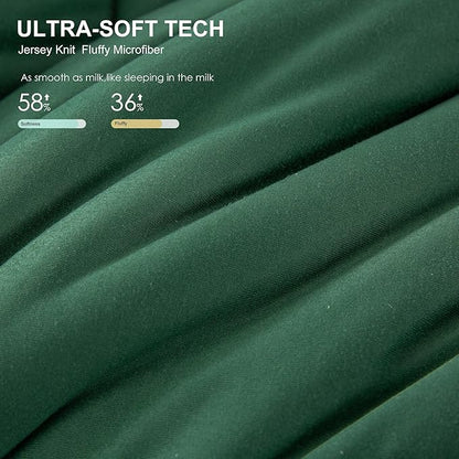 COTTEBED Softness Comforter Set KING Size Bed, Jersey Knit Cotton T-Shirt Feel Ultra-Soft Comy Lightweight Bedding Quilt Blanket Pillowsham All Season, California/Cal King Emerald/Hunter/Forest Green