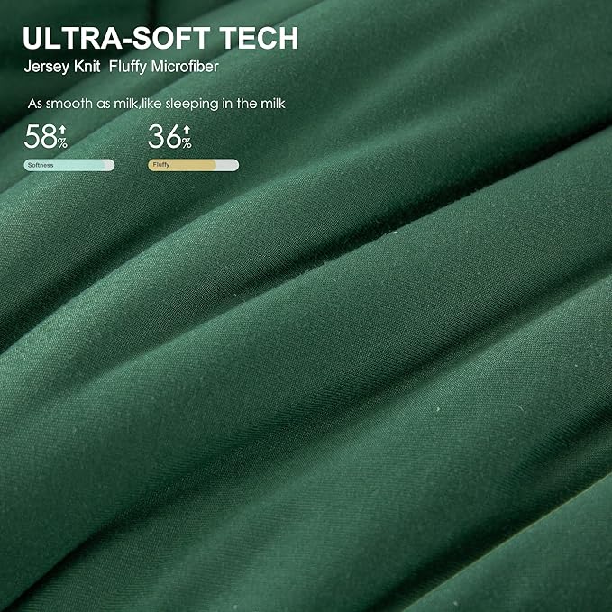COTTEBED Forest Green Comforter Queen Size, Jersey Knit Cotton T-Shirt Feel Ultra-Soft Cute Cozy Lightweight Bedding Blanket Quilt Down Set & Pillowcase All Season Use Emerald Hunter Green,Full/Queen