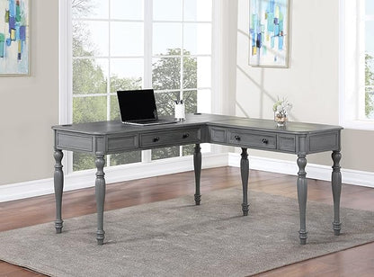 OSP Home Furnishings Country Meadows L-Shape Desk with 2 Full Drawers and Power Hub, Plantation Grey