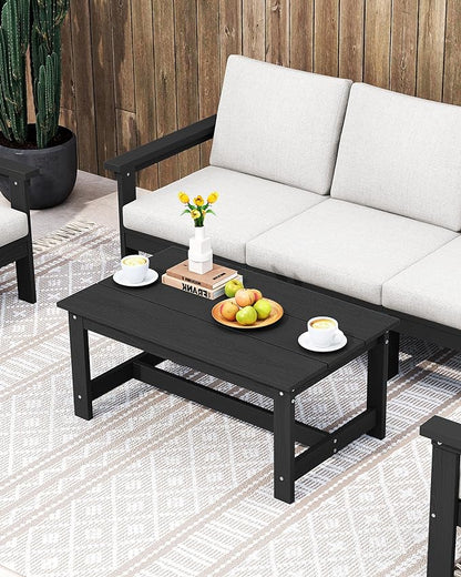 SERWALL HDPE Patio Furniture Set, 1 Pieces Outdoor Sectional Conversation Sofa Set, All Weather Patio Couch Furniture with Coffee Table for Balcony, Deck, Black
