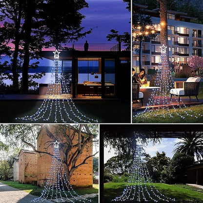 PUHONG Christmas Decoration Outdoor Star String Lights,16.4Ft Christmas Tree Toppers Lights 320 LED 8 Memory Modes with 14" Lighted Star for Halloween Christmas New Year Holiday Birthday(White)