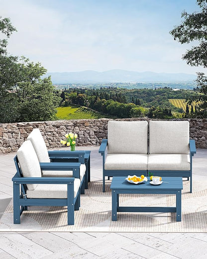 SERWALL HDPE Patio Coffee Table for Balcony, Deck, Blue
