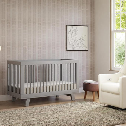 Babyletto Hudson 3-in-1 Convertible Crib with Toddler Bed Conversion Kit in Grey, Greenguard Gold Certified