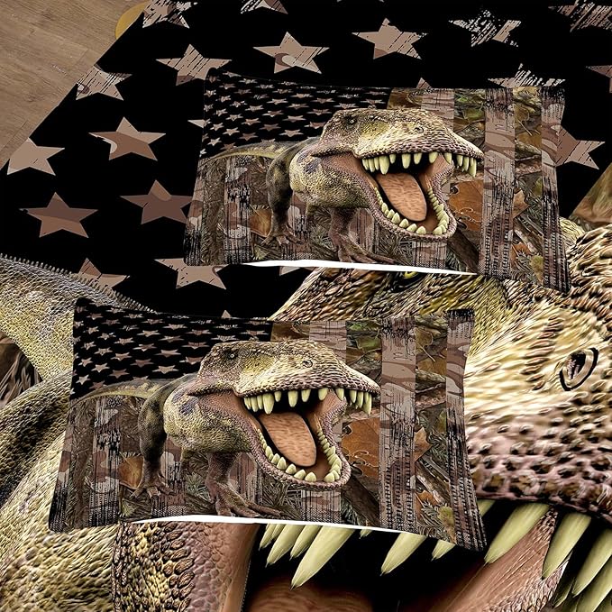 Tailor Shop Dinosaur Boys Comforter Sets Full Size,Dinosaur Bedding Sets for Kids Teens,Camo Comforter Sets American Flag Comforter Sets with 1 Comforter 2 Pillowcase…