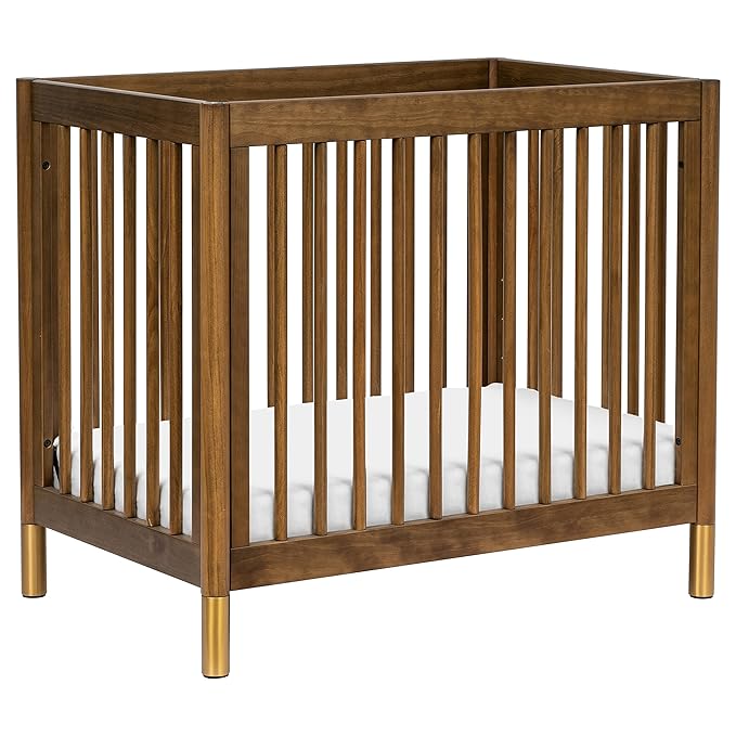babyletto Gelato 4-in-1 Convertible Mini Crib in Natural Walnut and Brushed Gold Feet, Greenguard Gold Certified