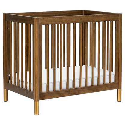 babyletto Gelato 4-in-1 Convertible Mini Crib in Natural Walnut and Brushed Gold Feet, Greenguard Gold Certified
