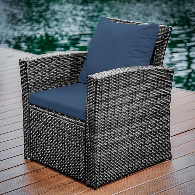 Nestl Wicker Outdoor Furniture Set - 4 Piece Patio Set (Grey/Navy)