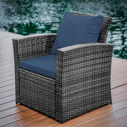 Nestl Wicker Outdoor Furniture Set - 4 Piece Patio Set (Grey/Navy)