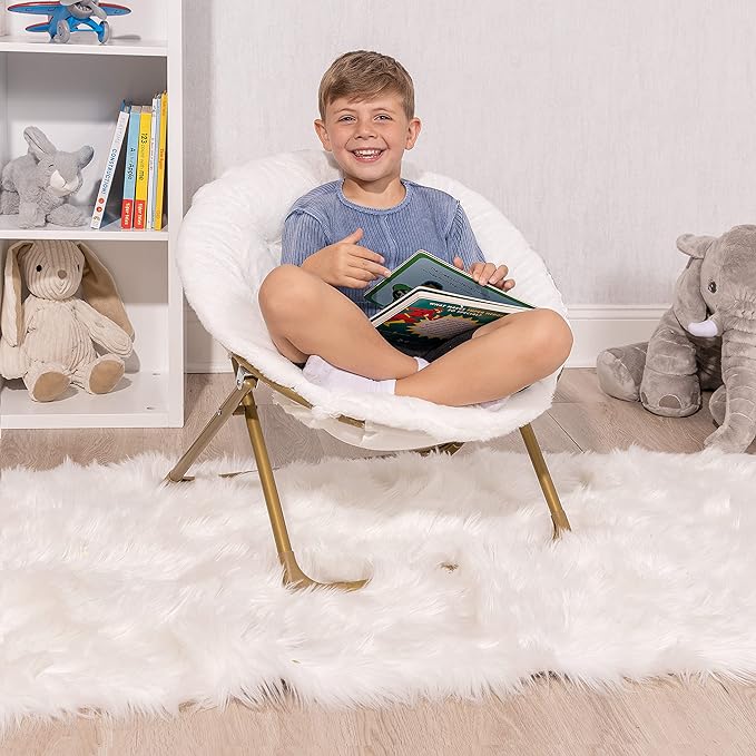 Milliard Mini Cozy Chair for Kids, Sensory Faux Fur Folding Saucer Chair for Toddlers, White