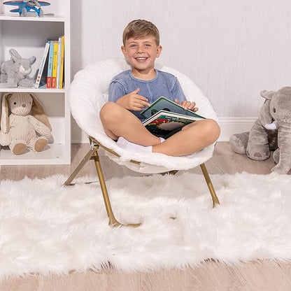 Milliard Mini Cozy Chair for Kids, Sensory Faux Fur Folding Saucer Chair for Toddlers, White