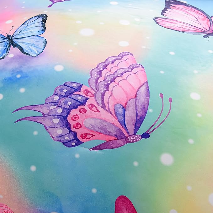 Btargot 3 Piece Butterfly Pattern Girls Comforter Set with 2 Pillow Covers, Gradient Line Rainbow Printed Bedding Set for Women, Queen Multi Color