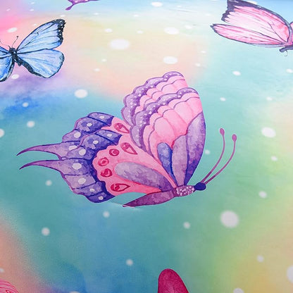 Btargot 3 Piece Butterfly Pattern Girls Comforter Set with 2 Pillow Covers, Gradient Line Rainbow Printed Bedding Set for Women, Queen Multi Color
