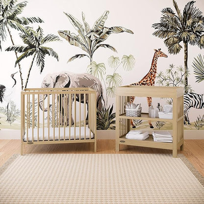 Graco Teddi 4-in-1 Convertible Mini Crib with Bonus Water-Resistant Mattress (Driftwood) – GREENGUARD Gold Certified, 2.75-Inch Mattress Included, Convenient Size, Easy 30-Minute Assembly